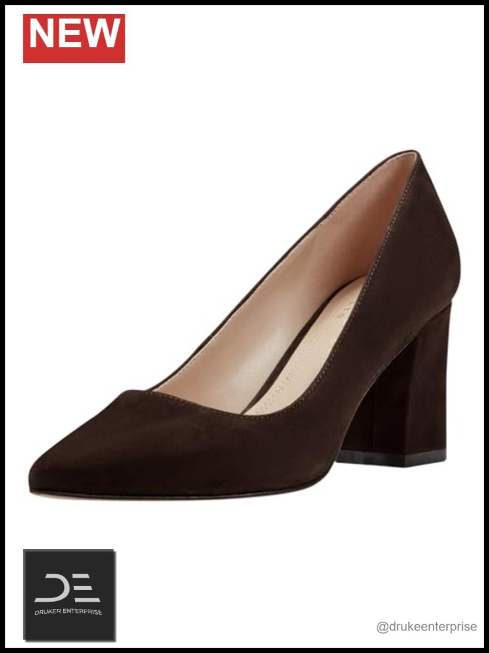 Suede Block Heel Pumps, Slip-On, 2.76" Heel
